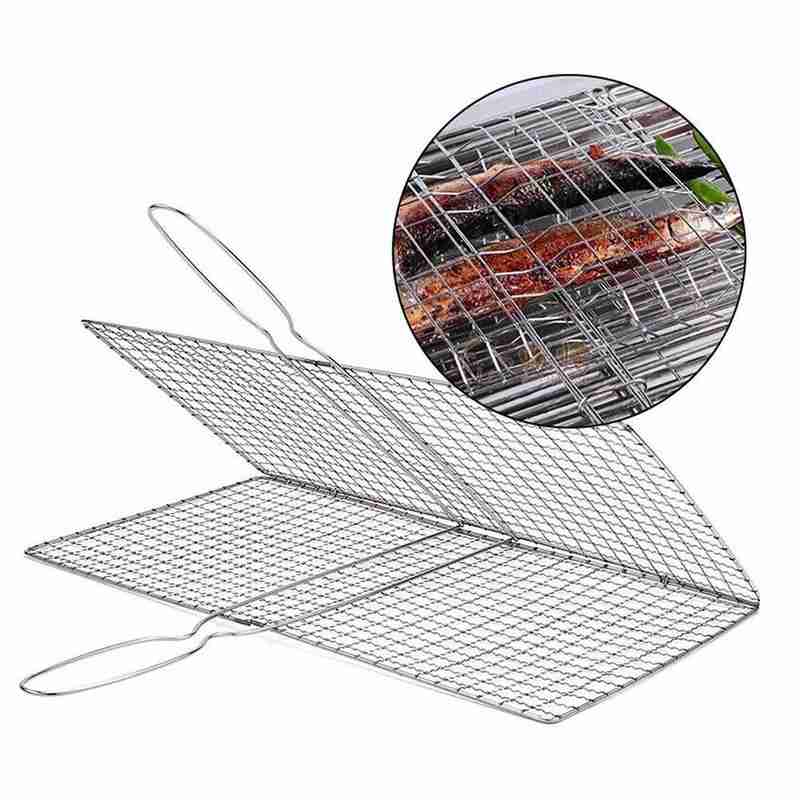Cesta antiadherente Triple para asador de pescado, parrilla con mango de Metal, rejilla para barbacoa, accesorios para barbacoa, herramienta para exteriores para asar pescado, barbacoa R B0N4
