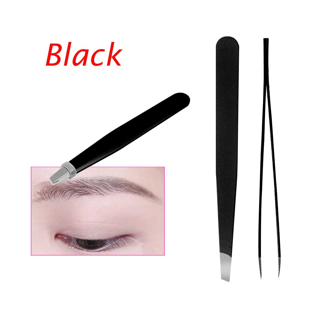 Eyebrow Tweezer Hair Removal Beauty Slanted Puller Stainless Steel Eye Brow Hair Clip Makeup Tools: black