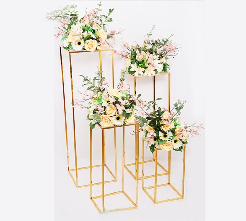 Vase à fleurs doré sur pied, support de colonne en métal, pièce de center de Table pour mariage, décoration de fête
