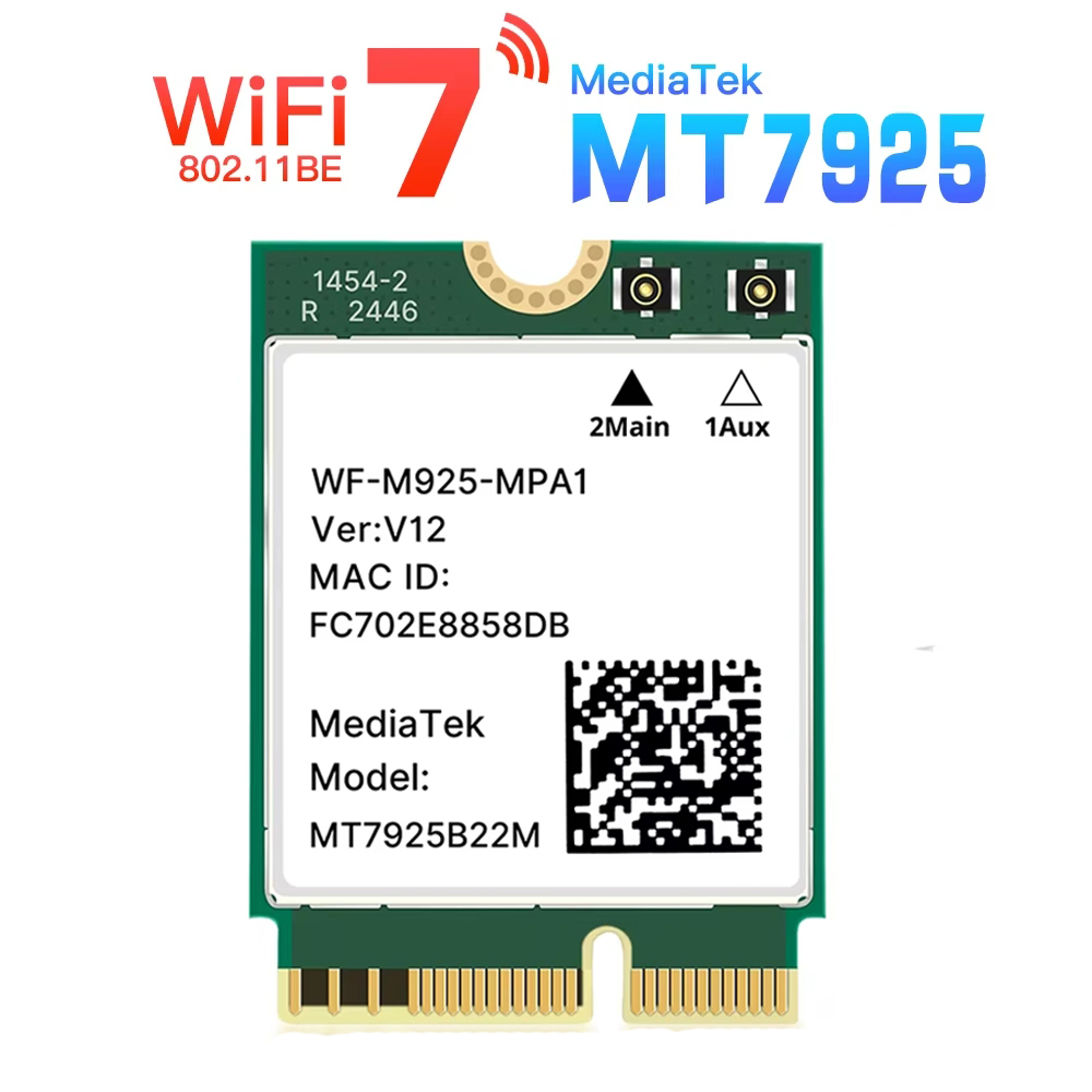 MT7925 WiFi 7 Network Card 5400Mbps For Bluetooth 5.3 Tri Band 2.4G 5Ghz 6GHz M.2 NGFF Wireless Adapter For Win 10 Win 11