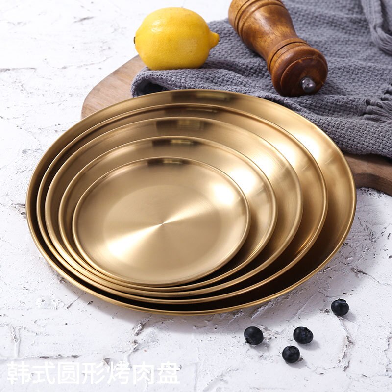 European Style Dinner Plates Gold Plate Kitchen Serving Dishes Round Plate Cake Tray Western Steak Round Tray