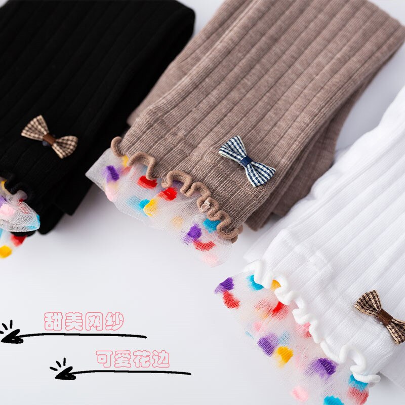 Leggings en dentelle de coton pour filles, pantalon coréen fin, à pois, pour enfants de 3 à 12 ans, printemps-automne