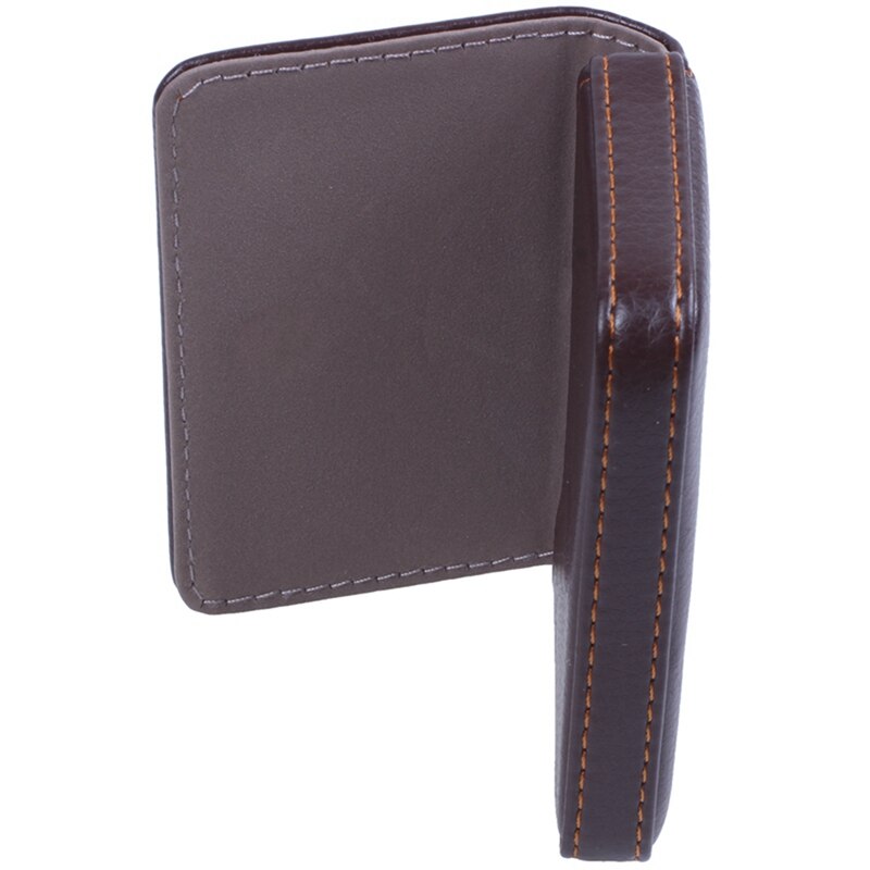 -Magnetic Flip Leather Business Credit Card Case Holder Brown
