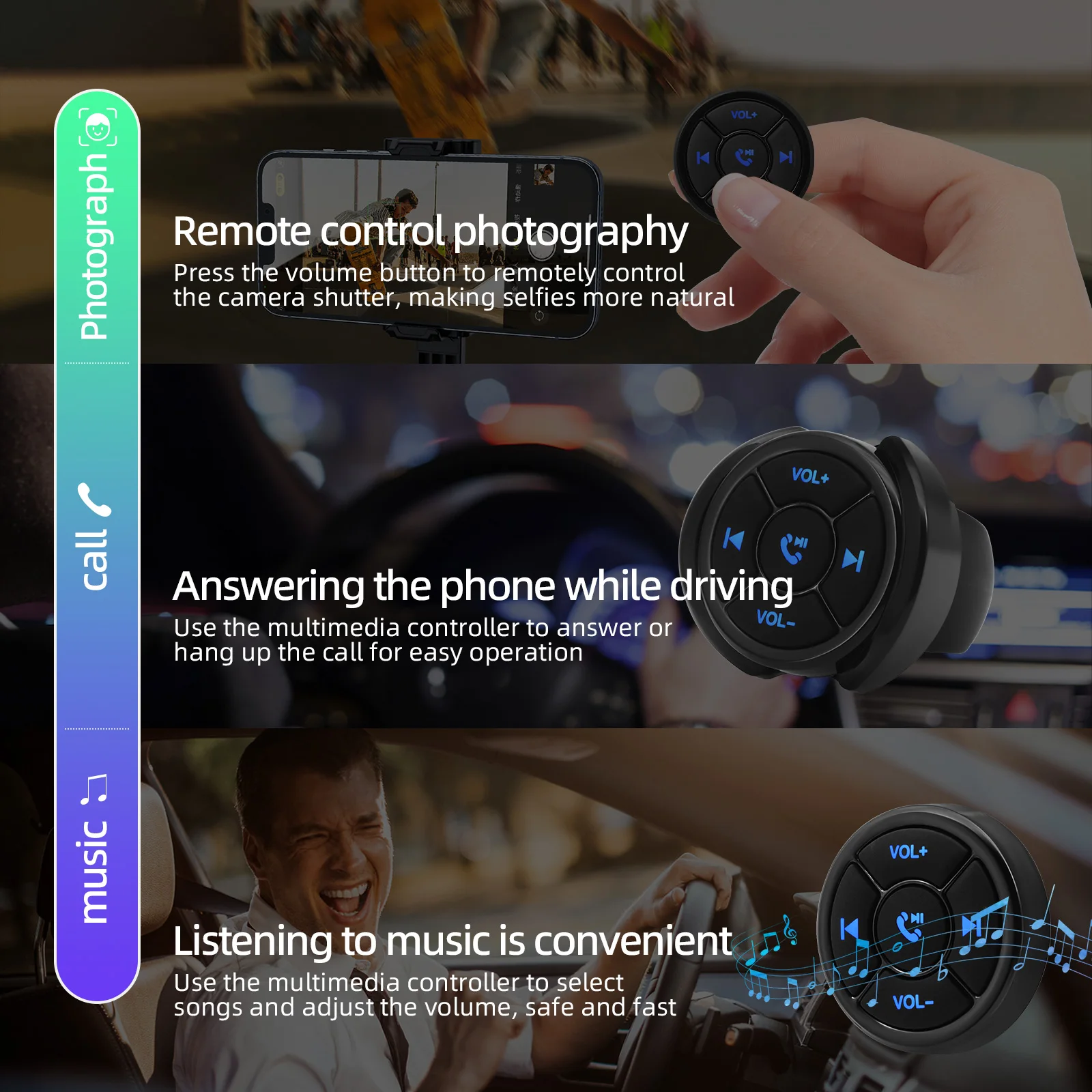 Draadloze Auto Afstandsbediening Mediaspeler Universele Auto Fiets Stuur Knop Voor Ios Android Telefoon Bluetooth-Compatibel