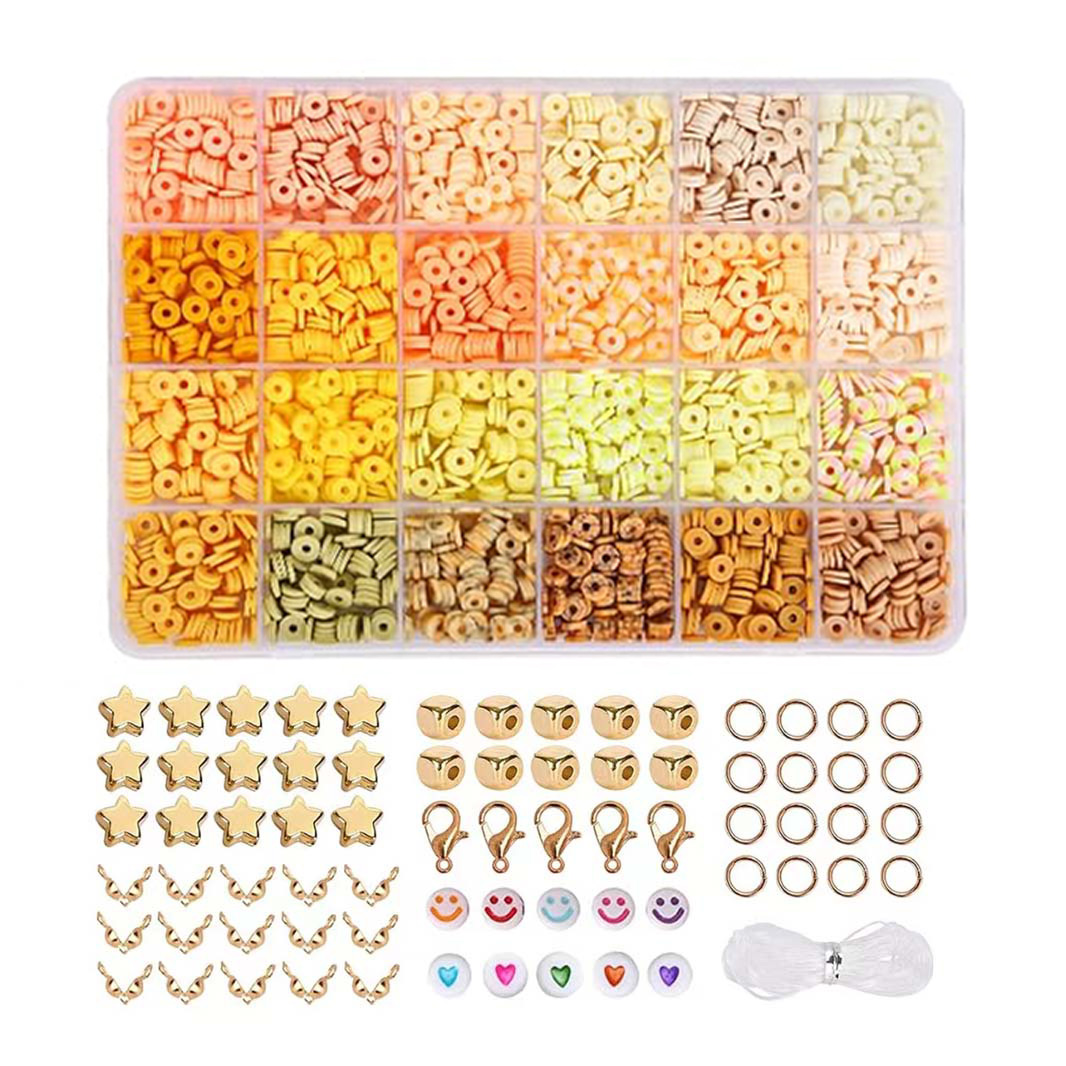 El kit para hacer pulseras de cuentas de arcilla de 2400 piezas incluye cuentas sueltas y hilo para manualidades de joyería DIY para niñas: YELLOW