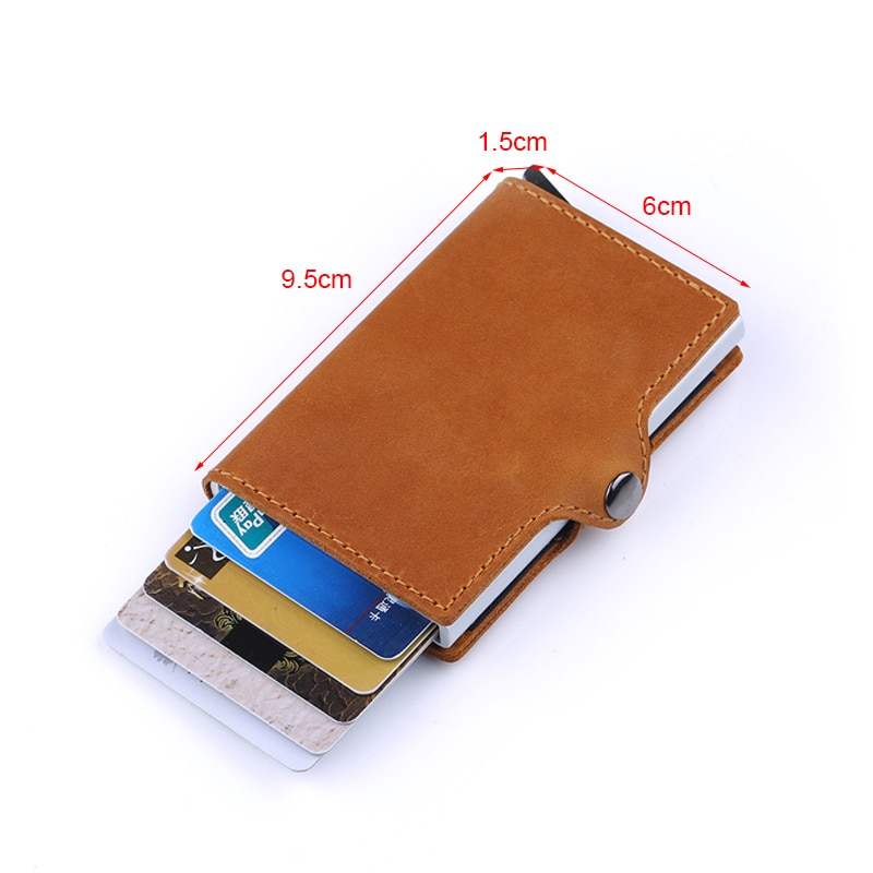 DIENQI Leather Anti Rfid Bank Card Holder Slim Mini id Credit Cardholder Pop Up Security Wallet Creditcard Purse Case Protection