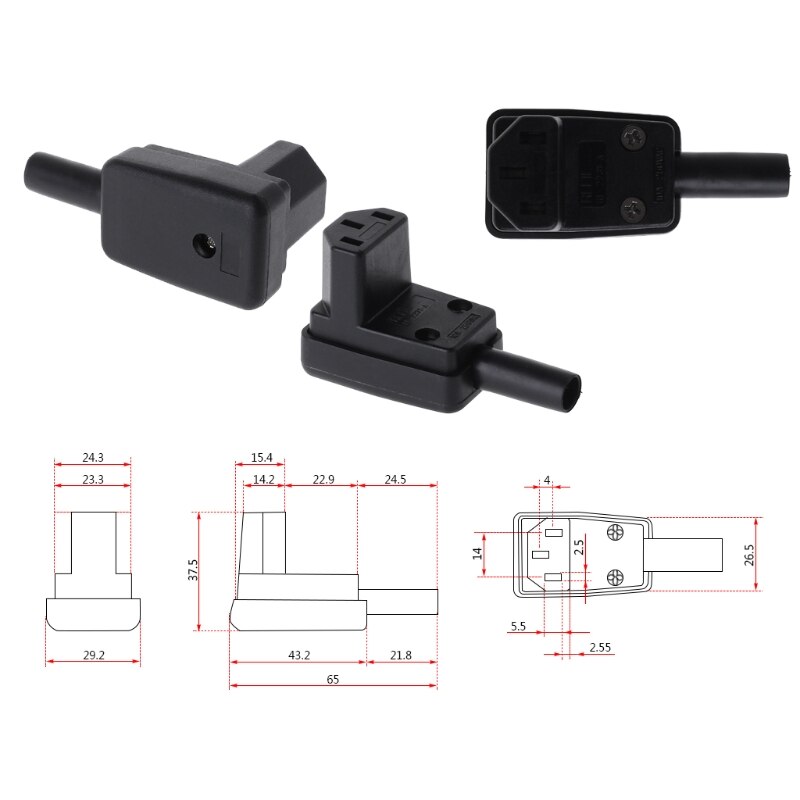 neue 90 Grad Abgewinkelt IEC 320 C13 Weibliche Stecker AC 10A 250V Energie Kabel Stecker