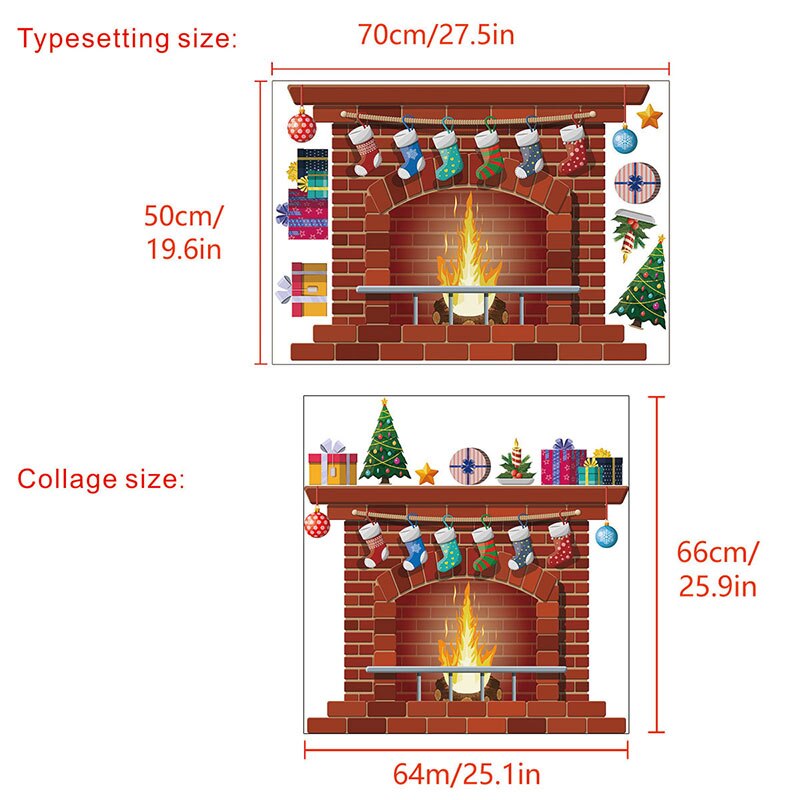 Cartoon Fireplace Wall Stickers Christmas Sticker for Living Room Kids Room Bedroom Wall Decal Home Decoration Home Decor