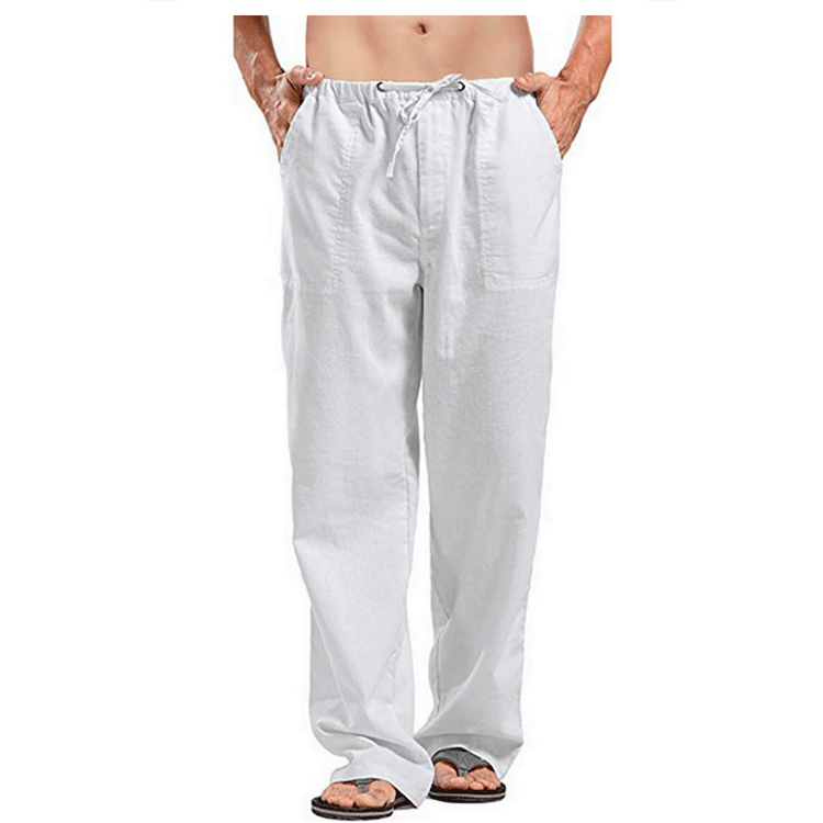 Heren katoenen linnen broek zomer effen kleur ademende linnen broek mannelijke casual elastische taille fitnessbroek