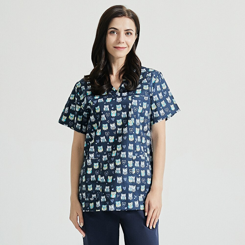 Korte Mouw Scrubs Tops Met Zakken Mode Uniformen Pet Shop Werkkleding Schoonheidssalon Print Ademend Scrubs Tops