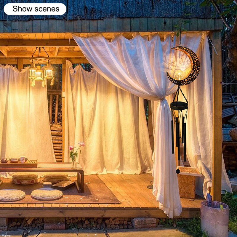 Wind Chimes Solar Lights Garden Decoration Hanging Aeolian bell Solar Lamp With Moon Star Sun Shape for Home Festival Decorative