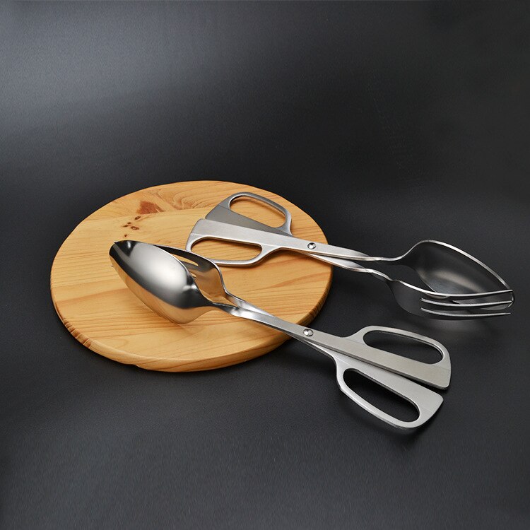 Stainless Steel Salad Servers Spoon Scissor Tong Serving Tools Kitchen Gadgets Accessories