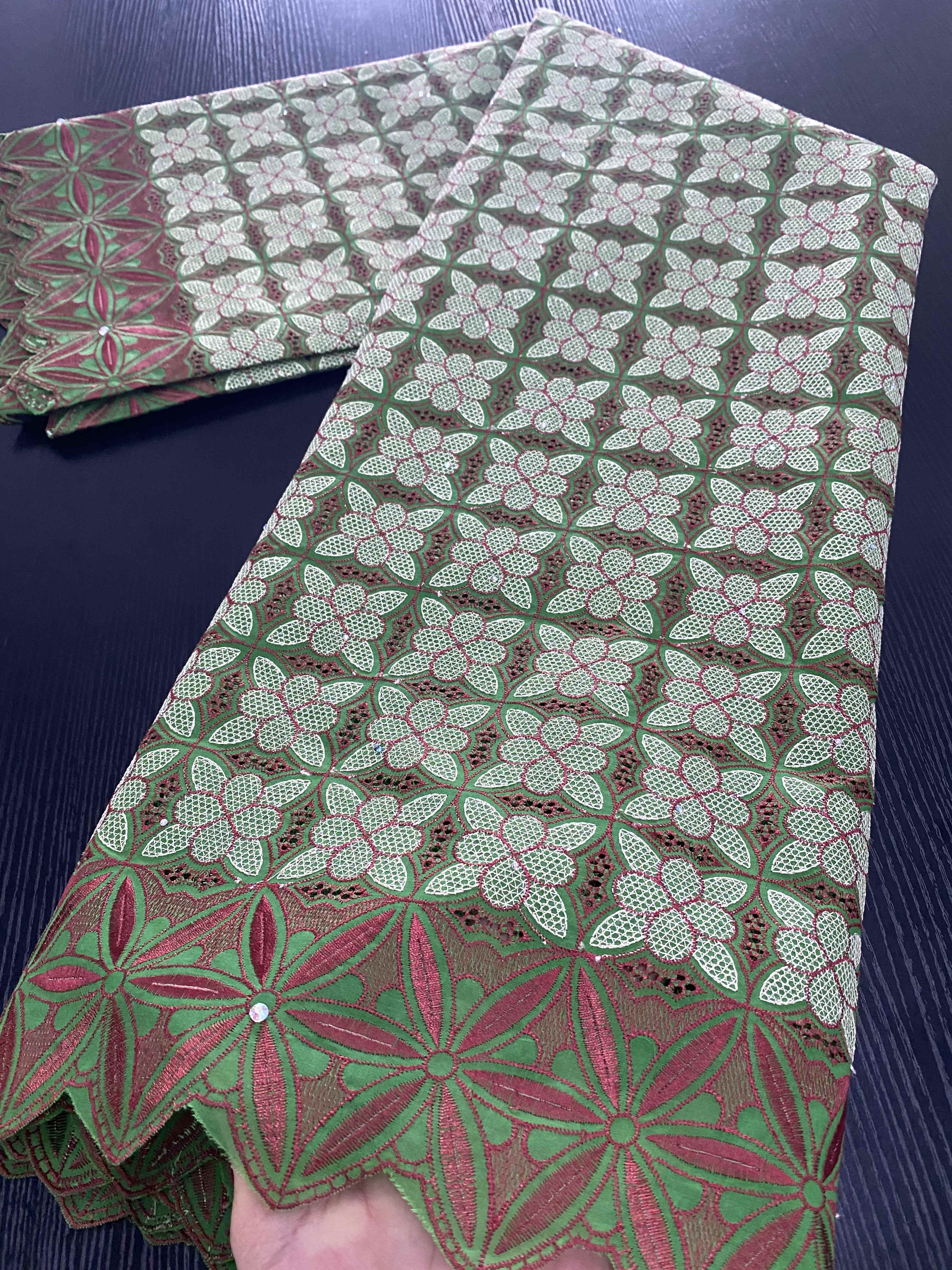 Nigerian African Dry Cotton Lace Fabrics Lace Swiss Voile Lace Punch Cotton For Wedding Dress Sewing YA3425B-3