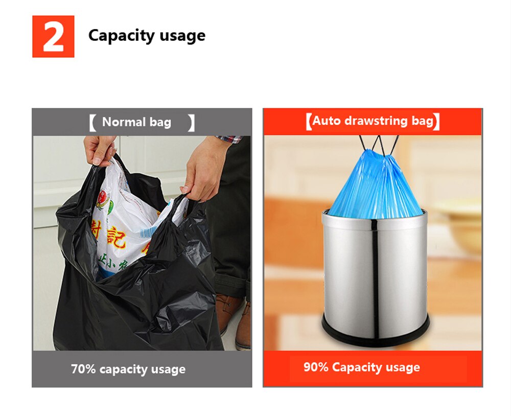 2.6 -15.8 Gallon ( 10L - 60 Liters) Trash Bags - Automatic Closing - Drawstring Plastic Rubbish Garbage Bags - Random color