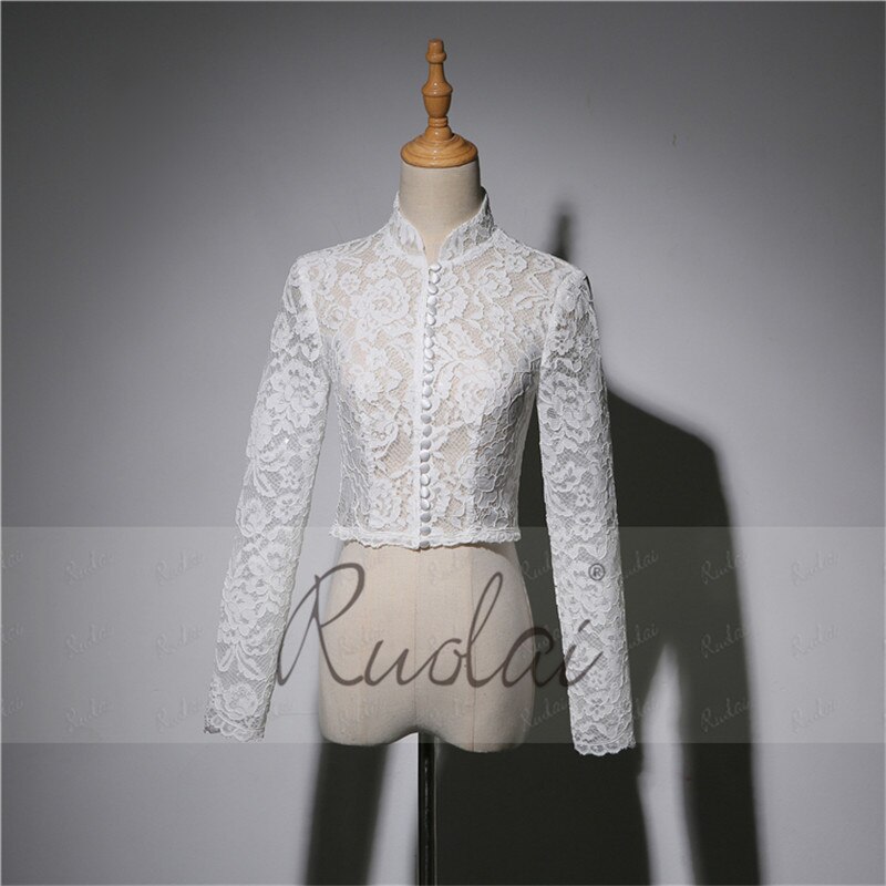 hoch Nacken Spitze Bolero Braut Jacke Hochzeit Bolero Geschmack Frauen Langarm Königlichen Braut wickeln Hochzeit Mantel Spitze für Hochzeit FJ37: Elfenbein / L