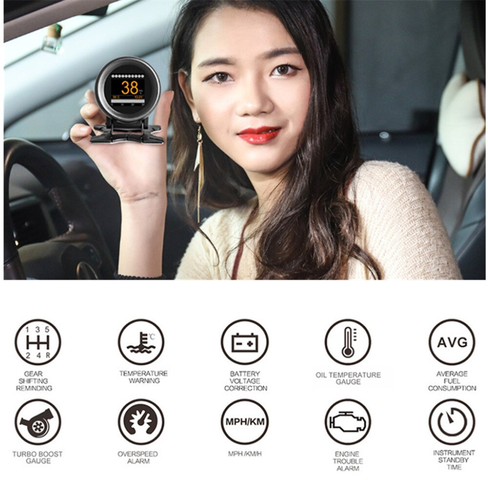 AUTOOL X60 Car OBD GPS HUD Digital Meter Alarm Speed Water-Temp Gauge for 12V OBD-II Standard Vehicles Automotive Display Hud