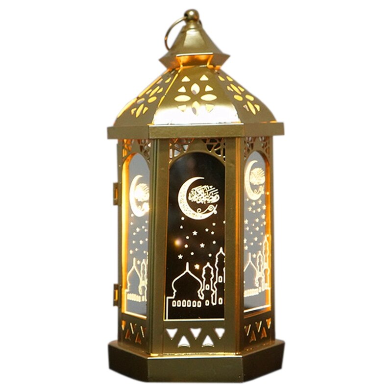 Eid mubarak led lys metall lanterne lampe batteri nattlys ramadan dekorasjon
