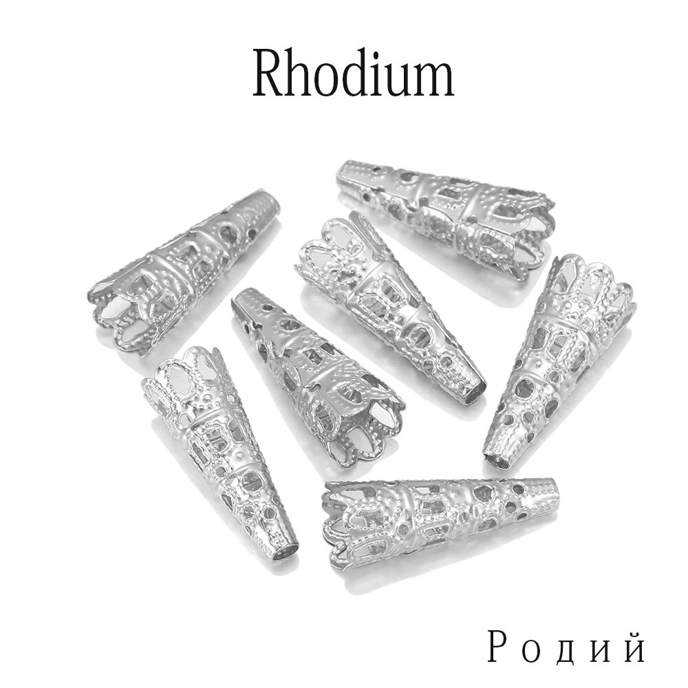 50pcs/lot Rhodium Alloy Bugle Cone Bead Caps Crystal Pendulum pendant End Cap For DIY Jewelry Making Supplies Findings: Rhodium