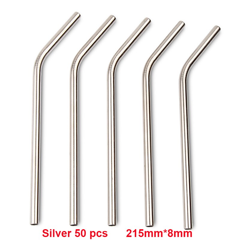 Metal sugerør 50 stk/parti genanvendelige rustfrit stål sugerør øko-venlige drikkerør 215mm*8mm lige bøjede sugerør til drink: Sølv 50 bøjet