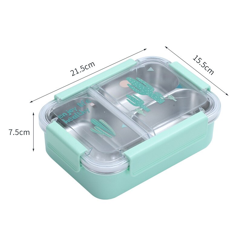 800ml Cartoon Stainless Steel 304 Lunch Box Leak-Proof Kids Children Bento Box Student School Microwave Food Container: Green