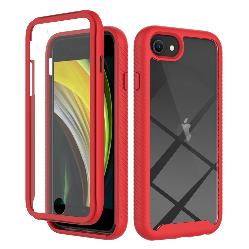 Fit Iphone 6 6S Schokbestendig Clear Case Ingebouwde Screenprotector Full Body Robuuste Verdediger Cover Voor Iphone 7/8 Se2 Se3 Hoesjes: Rood