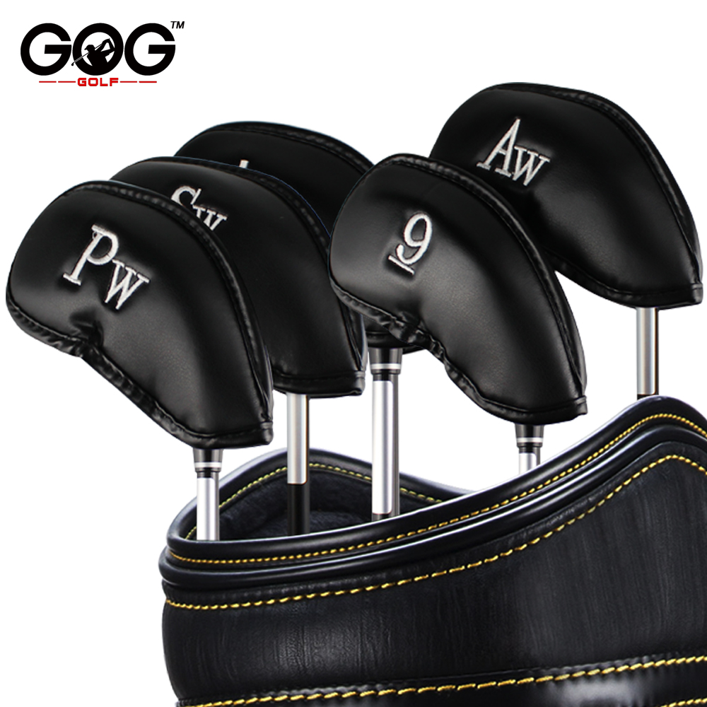 12pcs/set Black Artificial Leather Golf Club Head Cover Wedge Iron Putter Protective Headcovers