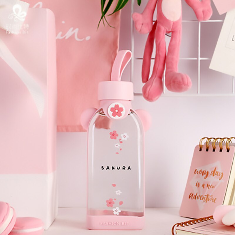 personality style glass bottle cherry blossom pattern transparent and pure and fresh and lovely girls: F