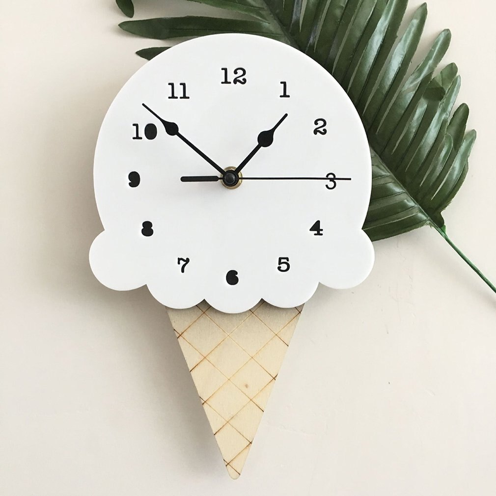 Cute Ice Cream Wall Clock Mute Kids Room Wall Clocks Baby Room Ornament Christmas Universal Home Decor