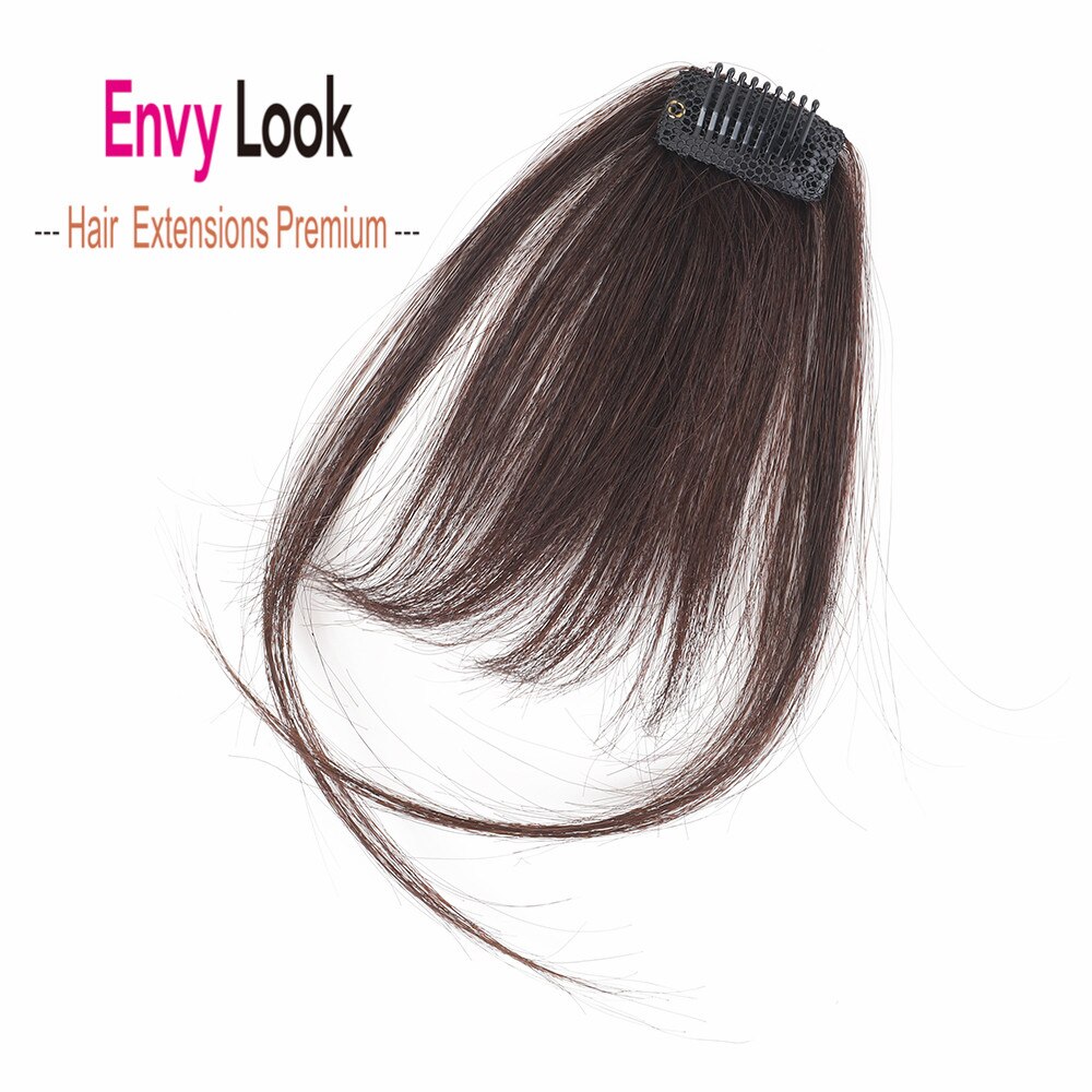 Envy Look Human Hair Piece Air Fringe Sewn One Strong Clip In Front Head Bangs with Dark Brown and Blonde Color: Default Title