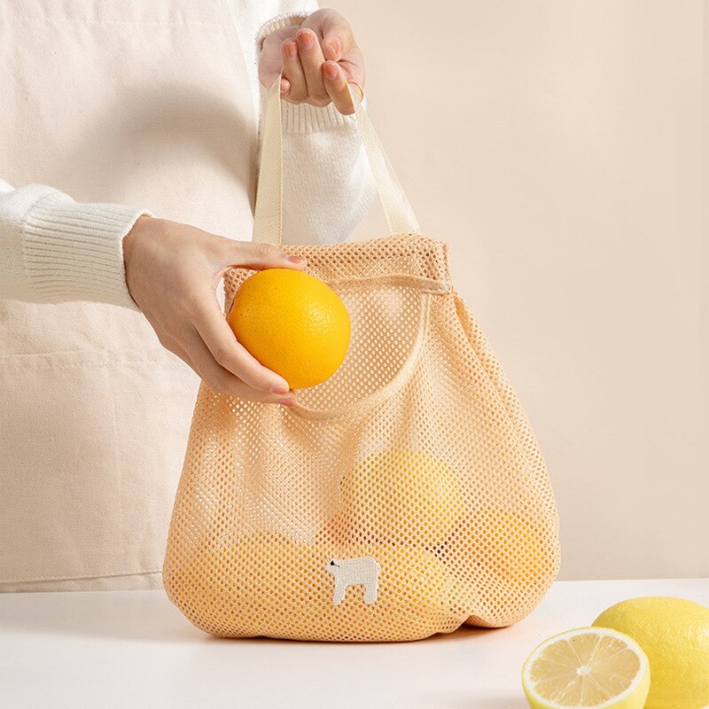 Mesh Vegetable Bags Produce Bag Reusable Cotton Mesh Vegetable Storage Bag Kitchen Organizer Fruit Vegetable With Drawstring