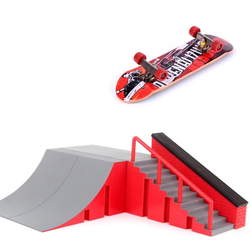 Finger Skate Park Kit Ramp Part with 1 Finger Skateboard Mini Scooter Scene Prop: B