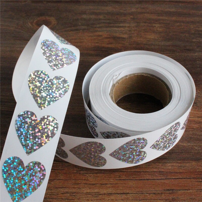 Glimmende zilveren hartstickers 500 stuks per rol kerstpakketlabels bruiloftdecoratie taartbakzegels
