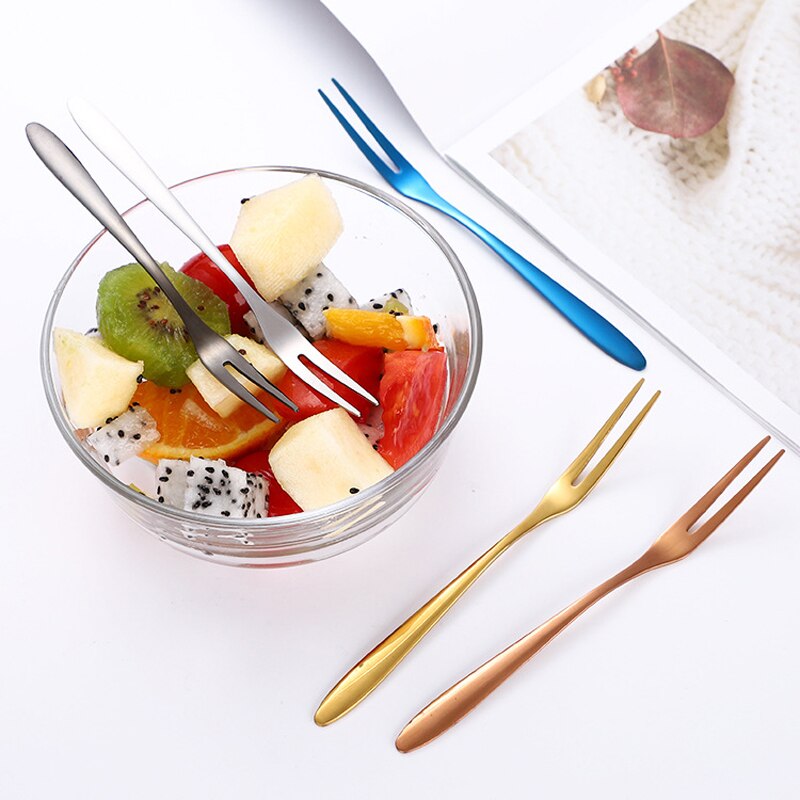 2/6pcs Fruit Fork Set Mini Cute Stainless Steel Dessert Forks Silver Gold Rose Gold Cake Flatware Cutery Fork for Home Use