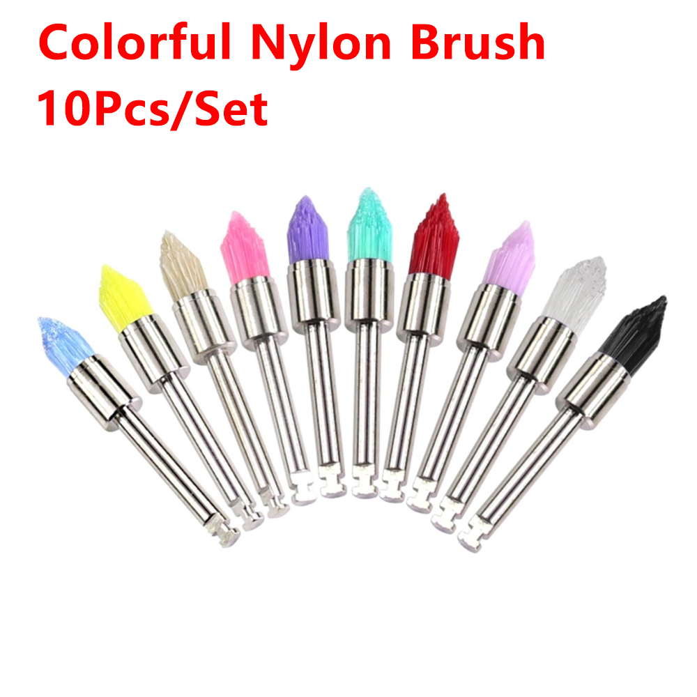 Pulidor Dental desechable, cepillo de cerdas de nailon, herramientas de dentista, taza pulidora, blanqueamiento Dental, cepillos de profilía, 10 unids/lote por caja