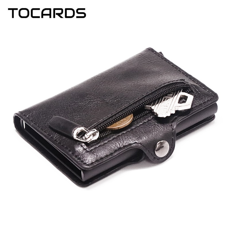 SEEKRID – porte-cartes en cuir souple, blocage RFID, porte-cartes de crédit en métal en aluminium, étui mince pour cartes, Mini portefeuille avec poche