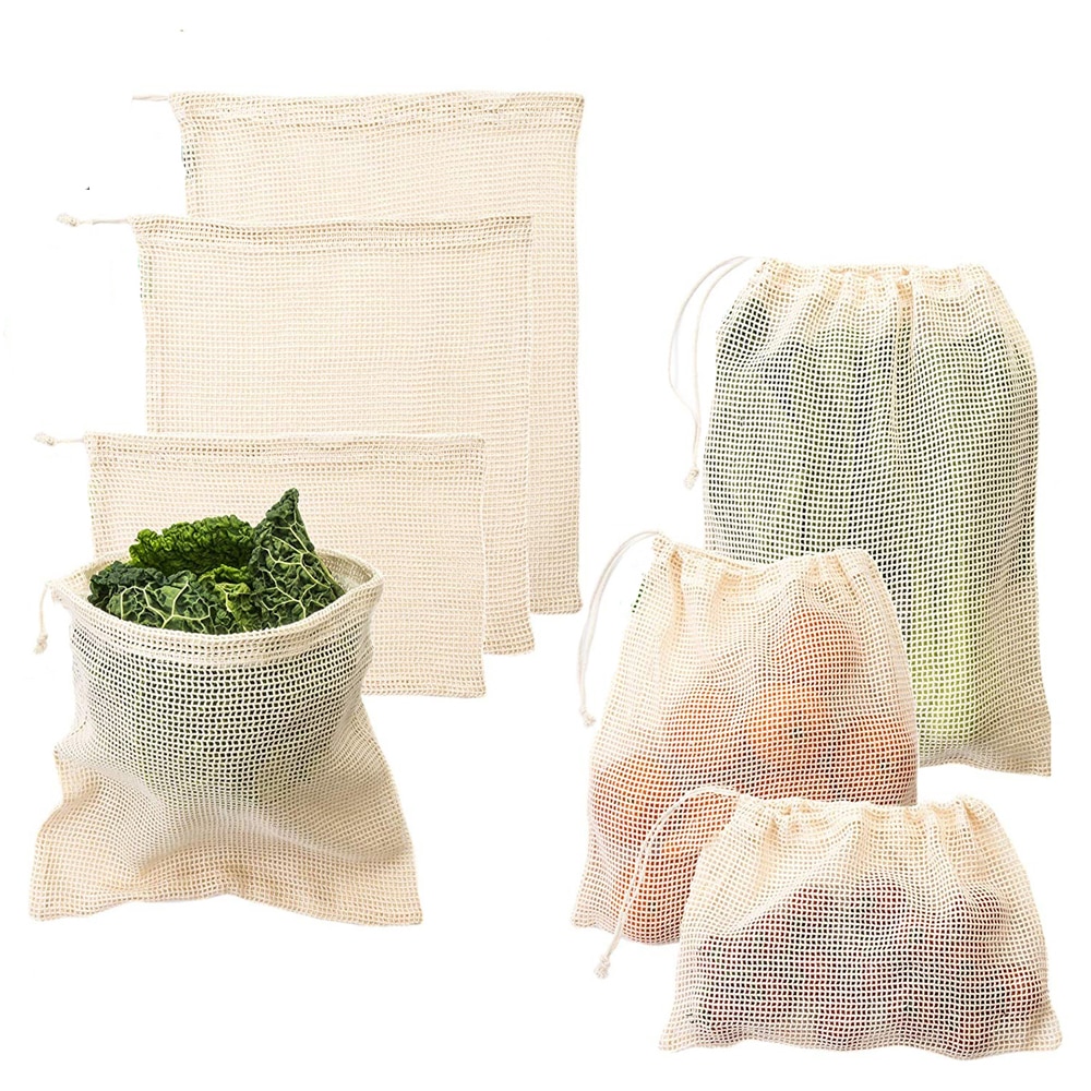 Eco-Friendly Reusable Cotton Mesh Vegetable Storage Bag Cotton Mesh Vegetable Bags Produce Bag for Fruit Vegetable Storage Bag