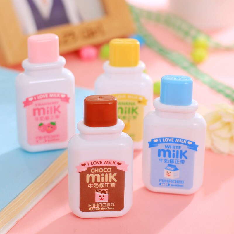 1Pc Cartoon Populaire Mini Kleine Fles Melk Correctie Tape Veranderd Tapes School Schrijven Corrector Gereedschap