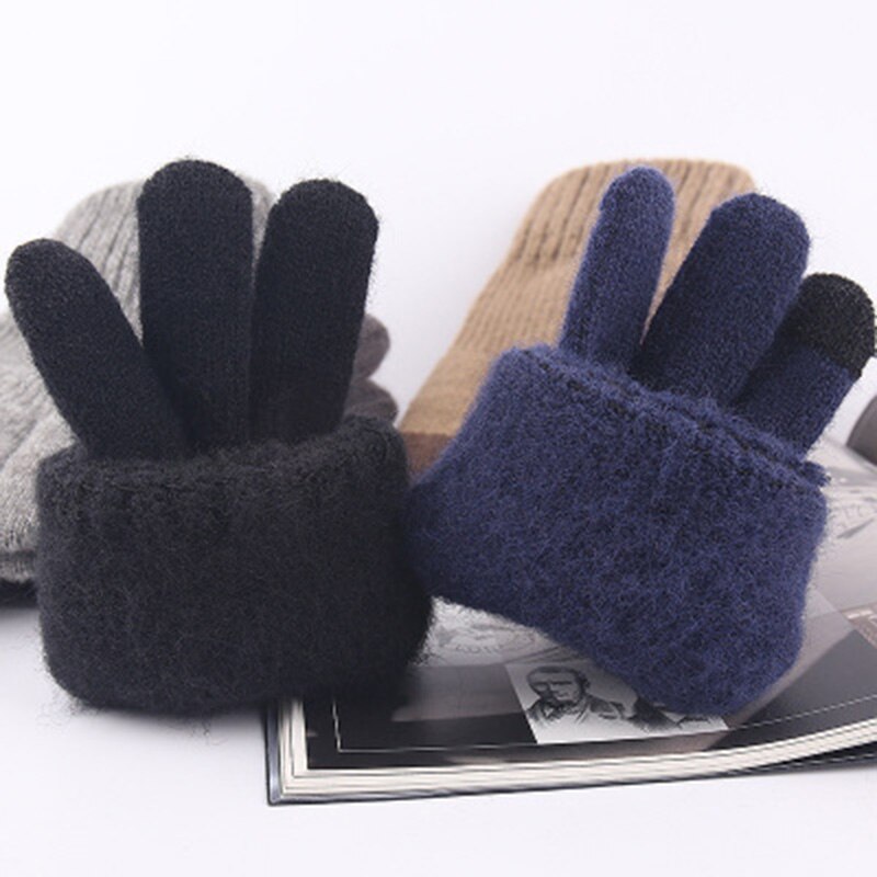 Herre & #39 ;s plus fløjl fortykket strik ulden cykel luffer vinter cashmere elastisk touch screen kørehandsker  h49