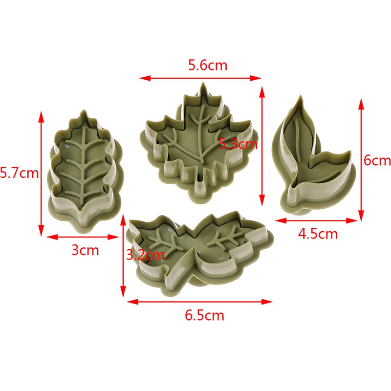 4 stk/sæt wienerbrød kage kikseform 4 slags bladformede plastik udstikkere sæt fjederstempel bageværktøj