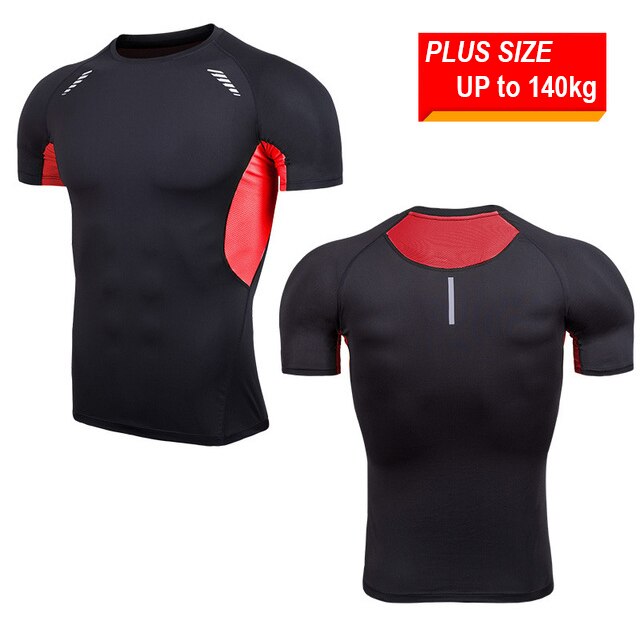 Herre plus size 5xl/6xl hurtigtørrende kompressions løbeskjorte kortærmet t-shirt overvægtige fitness toppe gym crossfit sportstøj: Sort rød / Asiatisk størrelse 6xl