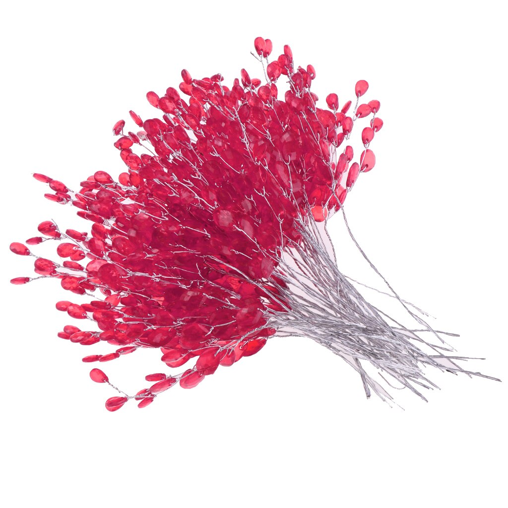 50pcs Water Artificial Acrylic Flower Crystal Diamante Flower Branches: Rose Red