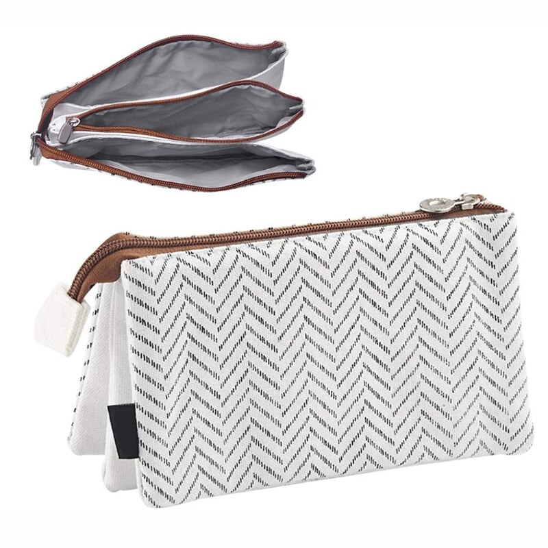 Angoo Grote Capaciteit Potlood Pen Case 3 Lagen Briefpapier Pouch Rits Cosmetische Tas Canvas Make Organizer Handtas
