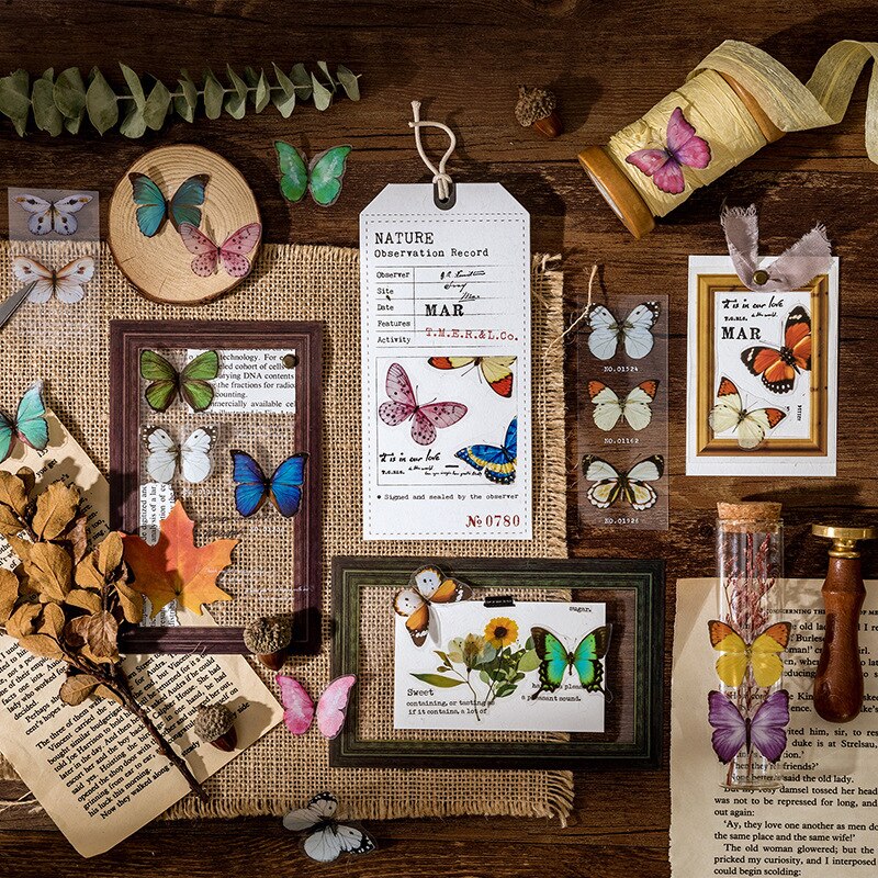 Sommerfuglesamler-serie maskering washi tape retro dekorativt selvklæbende tape gør-det-selv scrapbog klistermærke etiket papirvarer