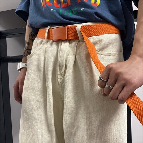 7 farben Frauen Männer Paare Leinwand Gürtel Gürtel Schnalle Einstellbare Koreanische Japanischen Harajuku Stil Streetwear Bund 120cm: Orange Gürtel