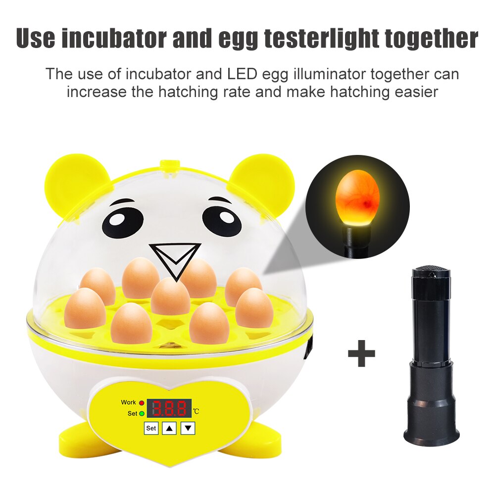 Cute Mini 9 Eggs Incubator Sets Incubation Brooder Egg Tester Chicken Duck Quail Birds Animal Egg Incubator Feeders