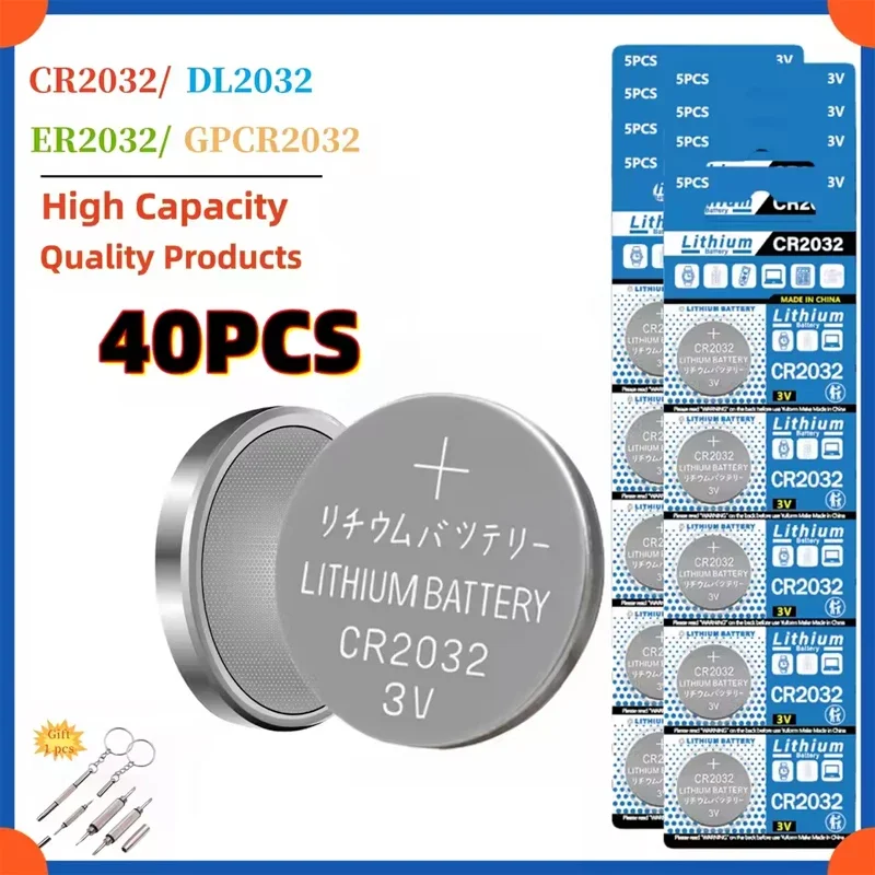 Bateria de lítio cr2032 de 200mah, cr 2032 dl2032 ecr2032, 3v, para brinquedos, relógio, calculadora, chave de carro, botão de controle remoto: BRANCO