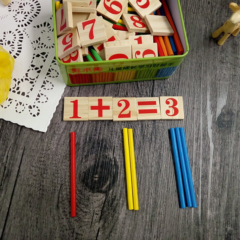 JaheerToy Rekenen Speelgoed voor Kids Count de Stok Houten Speelgoed Ijzeren Doos Pakket Wiskundige Bediening 3-4-5-6-7-8 Jaar
