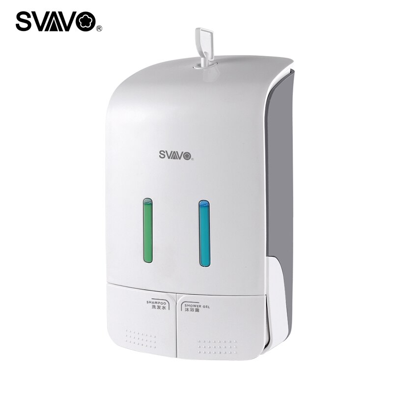 Wall Mounted Double Manual Liquid Soap Dispenser Hand pressing Shower Body Lotion Shampoo manual soap dispenser 550ml*2: Grey