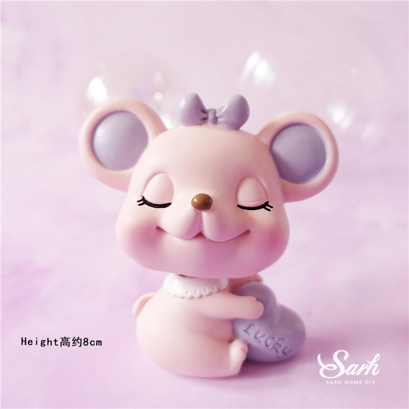 Décoration de la tête souris rose et bleu | En forme de cœur, moulin à vent, décoration de gâteau joyeux anniversaire, pour fête, fournitures de pâtisserie,