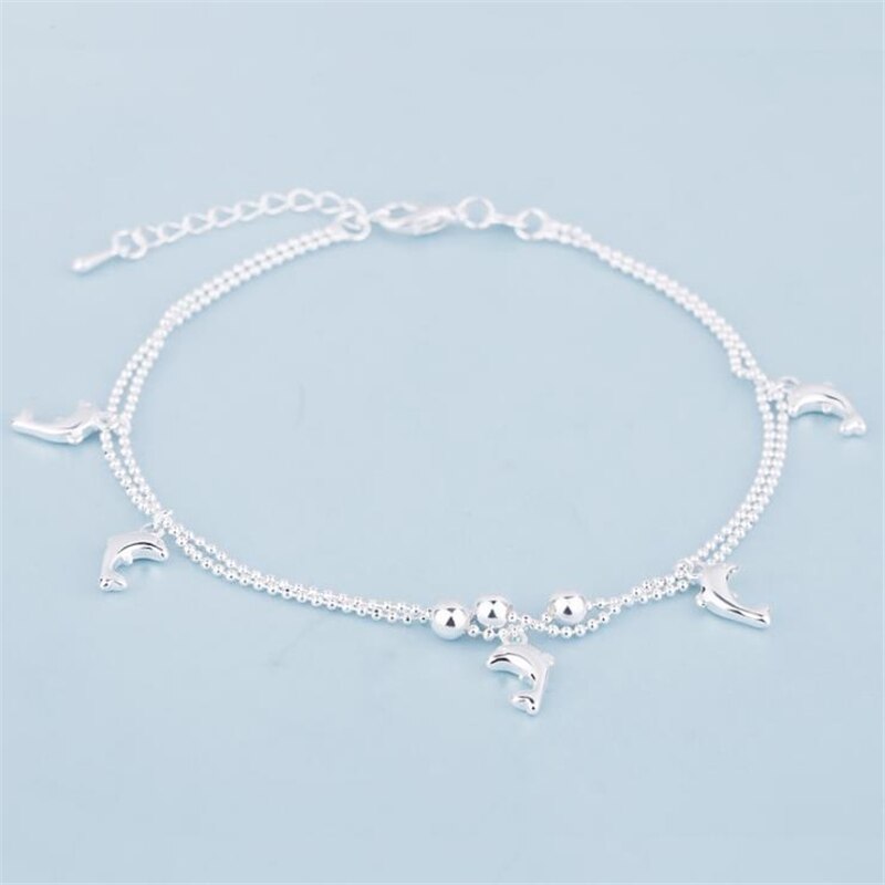 KOFSAC 925 Sterling Silver Anklets For Women Cute Dolphin Ankles Chain Jewelry Female Summer Beach Party Accessories